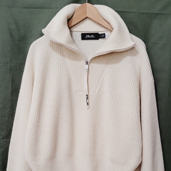 Unworn RLX Ralph Lauren Cashmere Rib-Knit Half-Zip Sweater in Cream - Picture 2 of 9